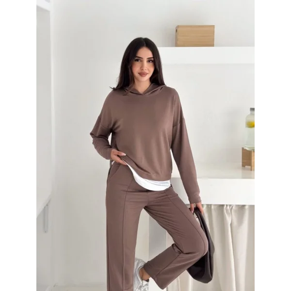 Kadın Kapşunlu Ve Atlet Detaylı Tunik Yüksek Bel Pantolunlu ıkılı Takım