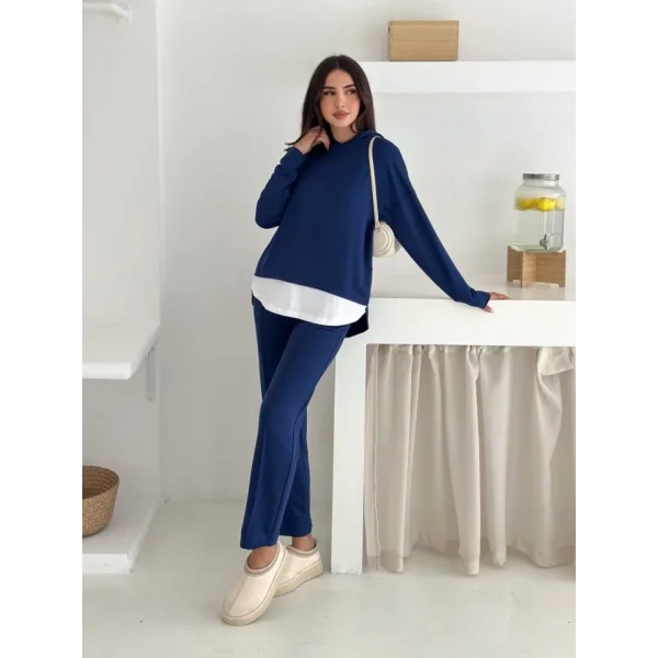 Kadın Kapşunlu Ve Atlet Detaylı Tunik Yüksek Bel Pantolunlu ıkılı Takım