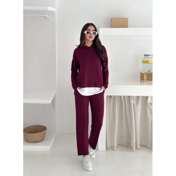 Kadın Kapşunlu Ve Atlet Detaylı Tunik Yüksek Bel Pantolunlu ıkılı Takım