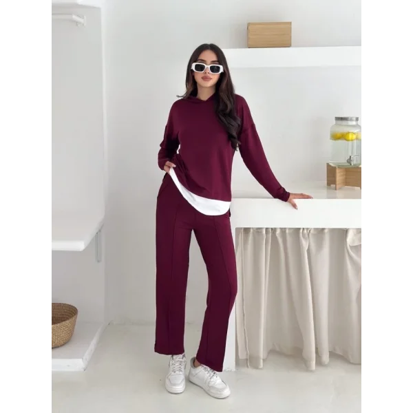 Kadın Kapşunlu Ve Atlet Detaylı Tunik Yüksek Bel Pantolunlu ıkılı Takım