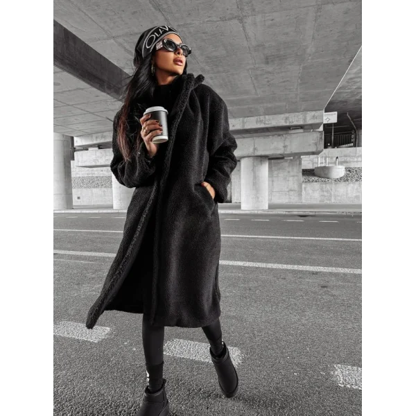 Kadın Kapüşon Ve Cep Detay Uzun Wellsoft Kaban