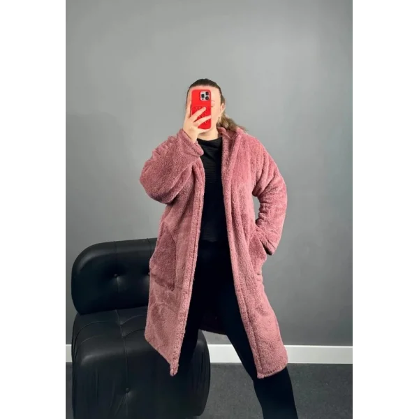 Kadın Kapüşon Ve Cep Detay Uzun Wellsoft Kaban