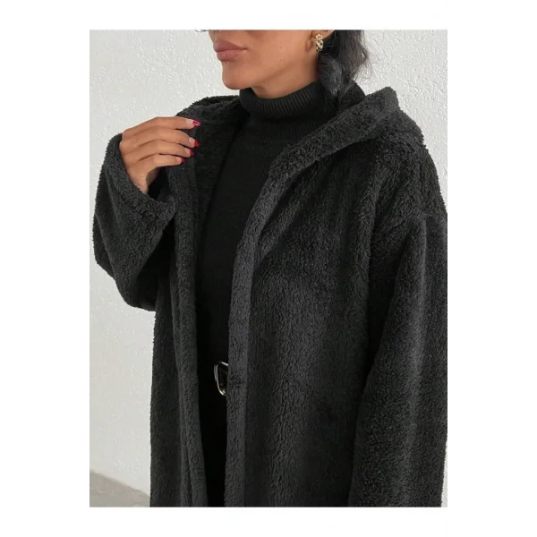 Kadın Kapüşon Ve Cep Detay Uzun Wellsoft Kaban