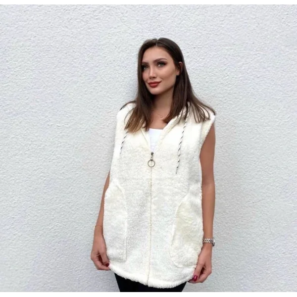 Kadın Kapüşon Ve Fermuar Detay Welsoft Kolsuz Yelek