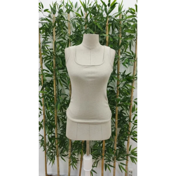 Kadın Kare Yaka Etek Ucu Büzgülü Kalın Askılı Kaşkorse Bluz