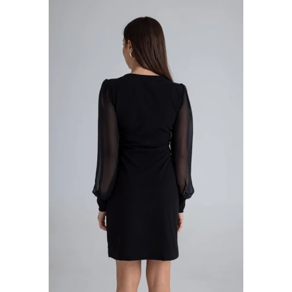 Kadın Kare Yaka Kolları Tül Sandy Kumaş Fırsat ürün ini Siyah Elbise