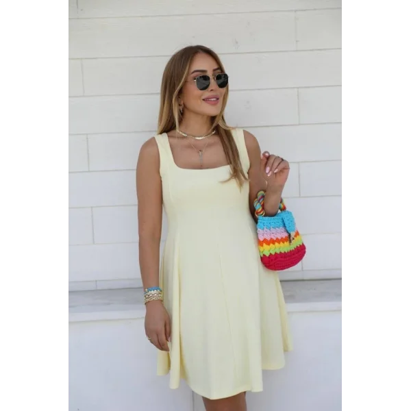 Kadın Kare Yaka Mini Elbise