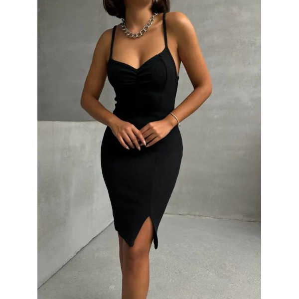 Kadın Kaşkorse Kumaş Hırka Ve Yırtmaç Detaylı Elbise Ikili Takım