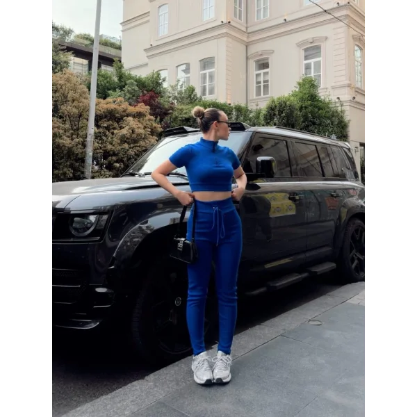 Kadın Kaşkorse Kumaş Yakası Fermuar Detaylı Tayt Takım