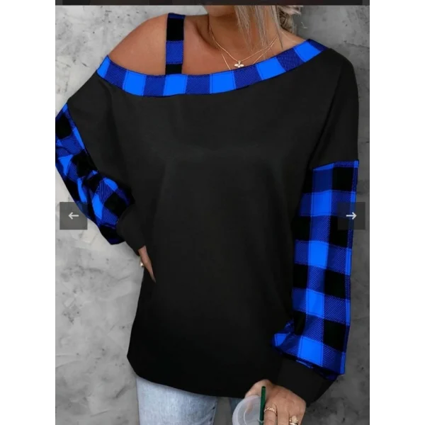 Kadın Kayık Yaka Asimetrik Kesim Ekose Detay Tunik