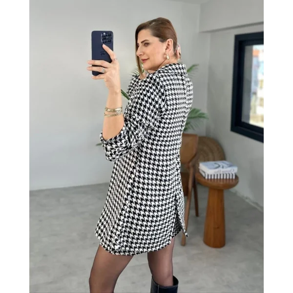 Kadın Kazayağı Desen Vatka Detay Kaban Ve Yüksek Bel Etek Ikili Takım