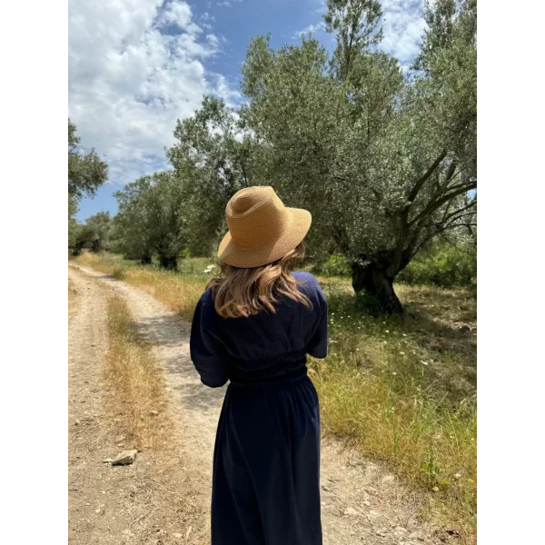 Kadın Keten Kısa Kollu uzun  Elbise - Lacivert