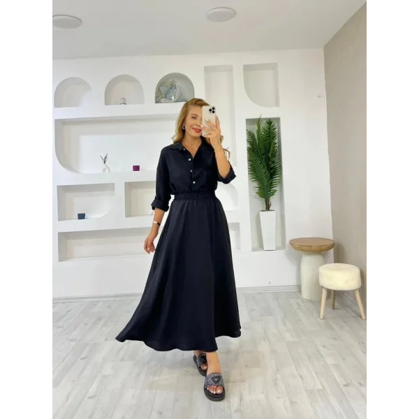 Kadın Keten Kumaş Gömlek Ve Etek Ikili Takim