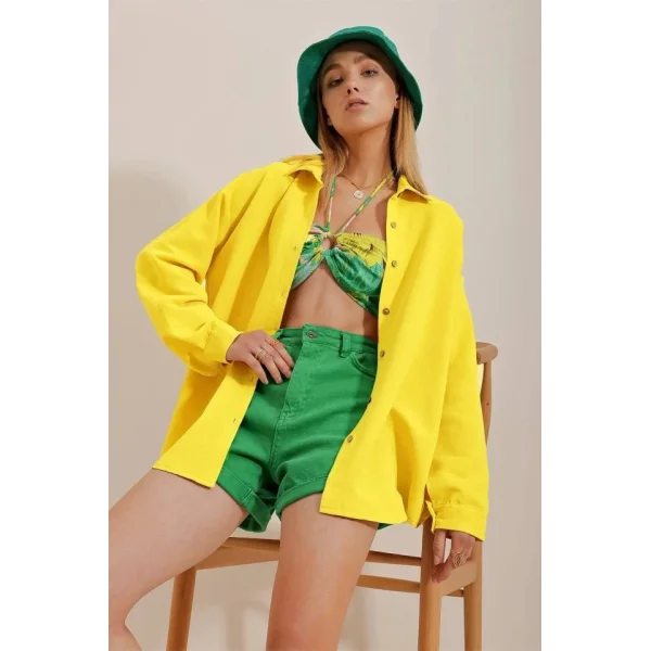 Kadın Keten Kumaş Oversize Gömlek