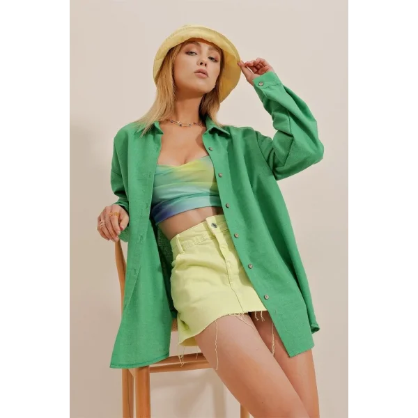 Kadın Keten Kumaş Oversize Gömlek