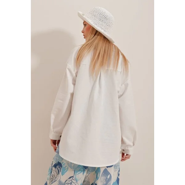 Kadın Keten Kumaş Oversize Gömlek
