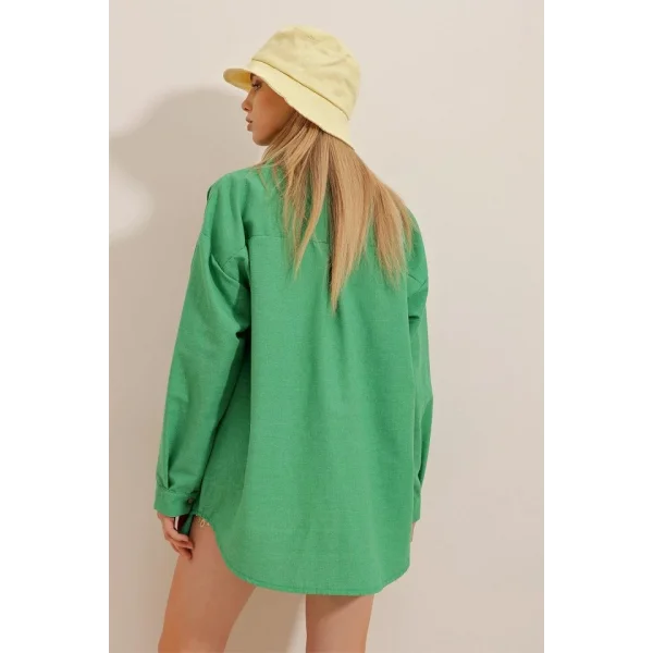 Kadın Keten Kumaş Oversize Gömlek