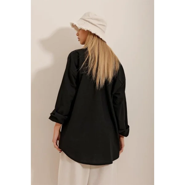 Kadın Keten Kumaş Oversize Gömlek