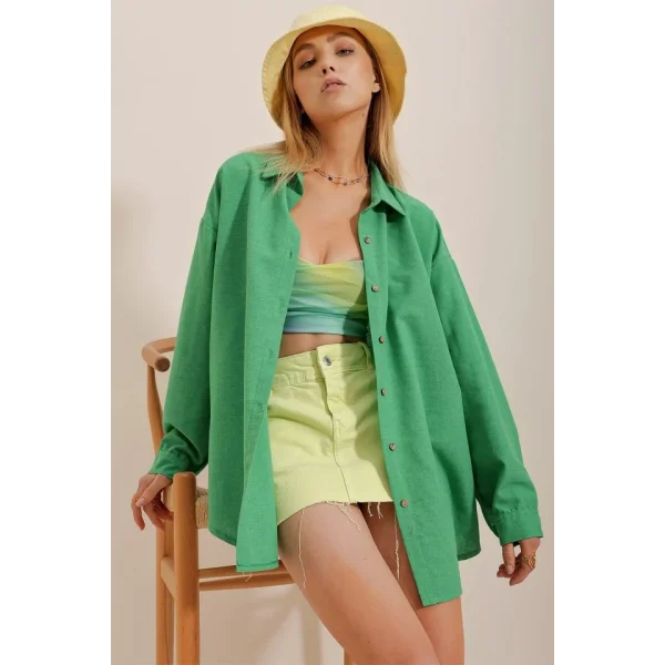 Kadın Keten Kumaş Oversize Gömlek