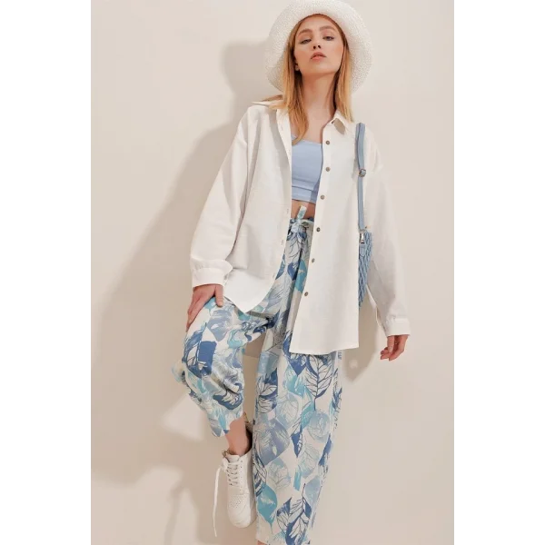 Kadın Keten Kumaş Oversize Gömlek