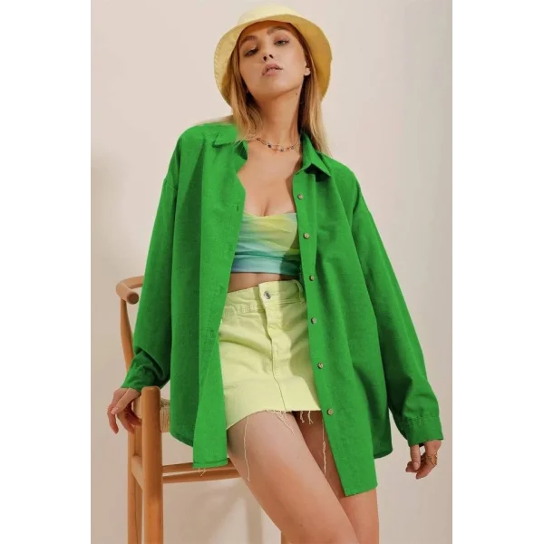 Kadın Keten Kumaş Oversize Gömlek