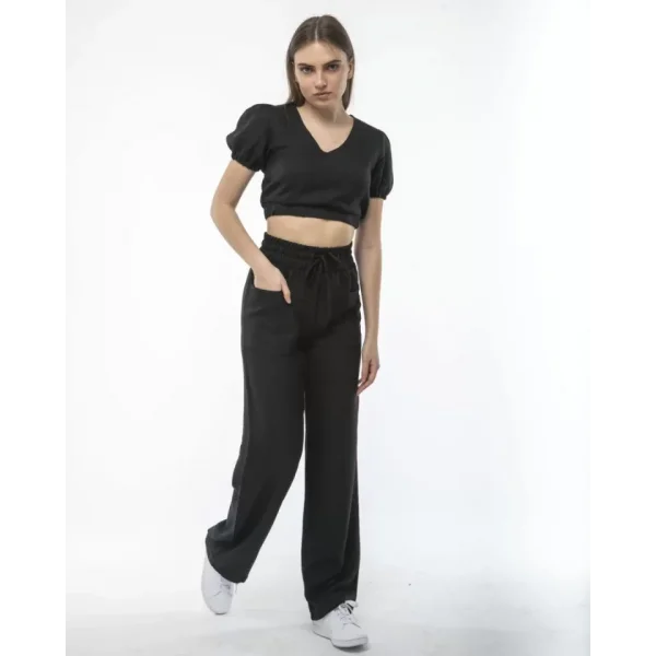 Kadin Keten Pantalon Ve Crop Takım  iyah