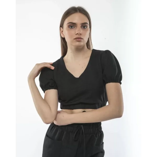 Kadin Keten Pantalon Ve Crop Takım  iyah