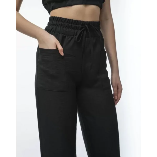 Kadin Keten Pantalon Ve Crop Takım  iyah