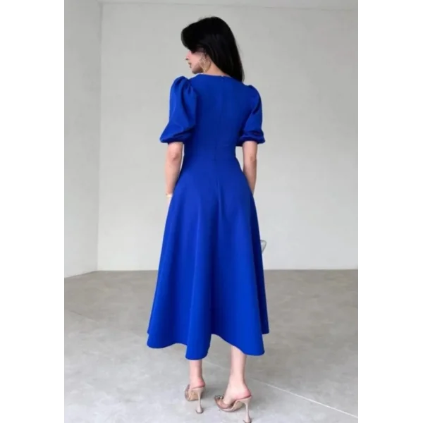 Kadın Kısa Balon Kollu Bisiklet Yaka Geniş Kesim Janjan Krep Elbise