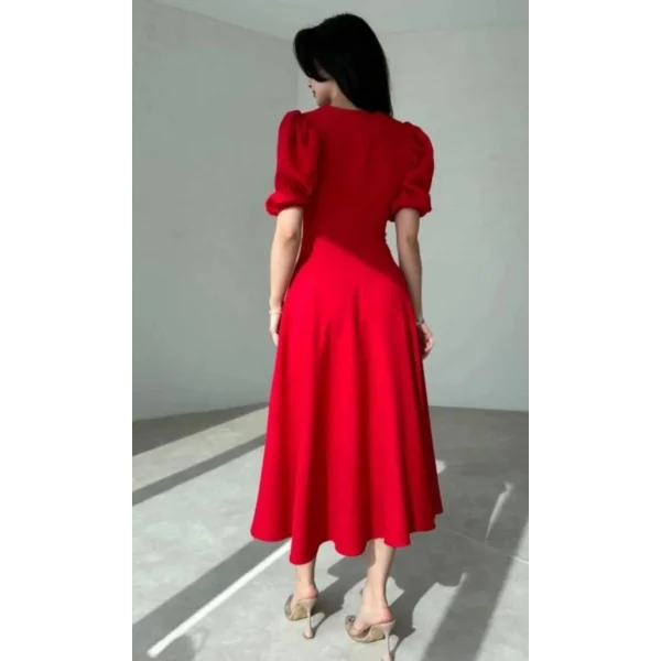 Kadın Kısa Balon Kollu Bisiklet Yaka Geniş Kesim Janjan Krep Elbise