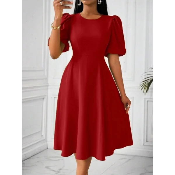 Kadın Kısa Balon Kollu Bisiklet Yaka Kiloş Janjan Krep Elbise