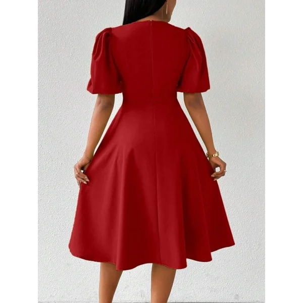 Kadın Kısa Balon Kollu Bisiklet Yaka Kiloş Janjan Krep Elbise