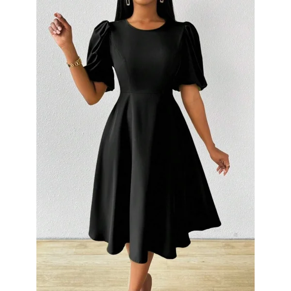 Kadın Kısa Balon Kollu Bisiklet Yaka Kiloş Janjan Krep Elbise