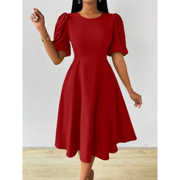 Kadın Kısa Balon Kollu Bisiklet Yaka Kiloş Janjan Krep Elbise