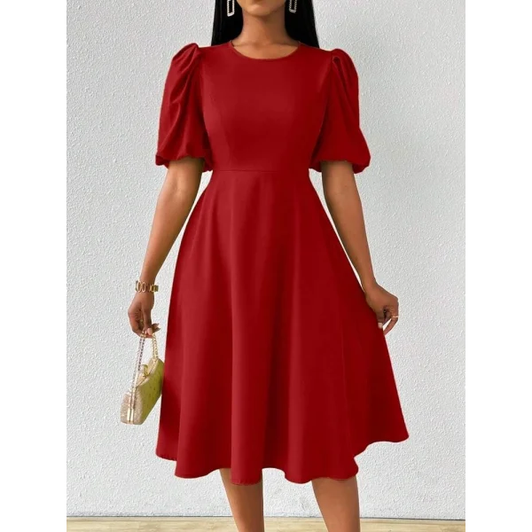 Kadın Kısa Balon Kollu Bisiklet Yaka Kiloş Janjan Krep Elbise