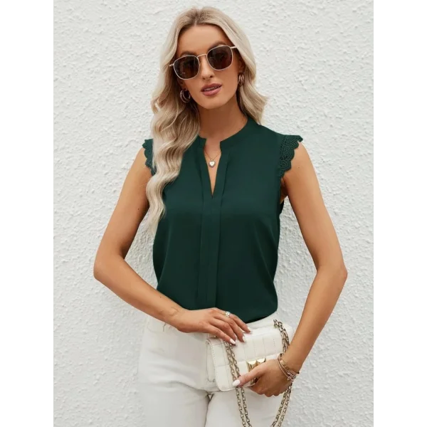 Kadın Kısa Dantel Kollu Hakim Yaka Ithal Krep Bluz