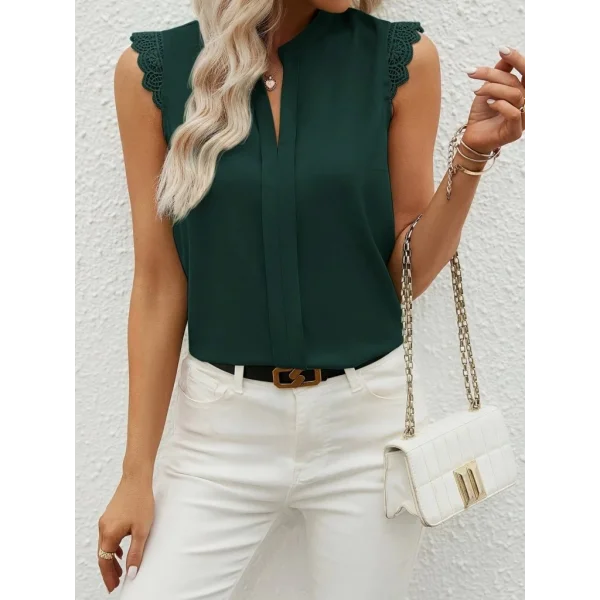 Kadın Kısa Dantel Kollu Hakim Yaka Ithal Krep Bluz