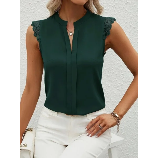 Kadın Kısa Dantel Kollu Hakim Yaka Ithal Krep Bluz