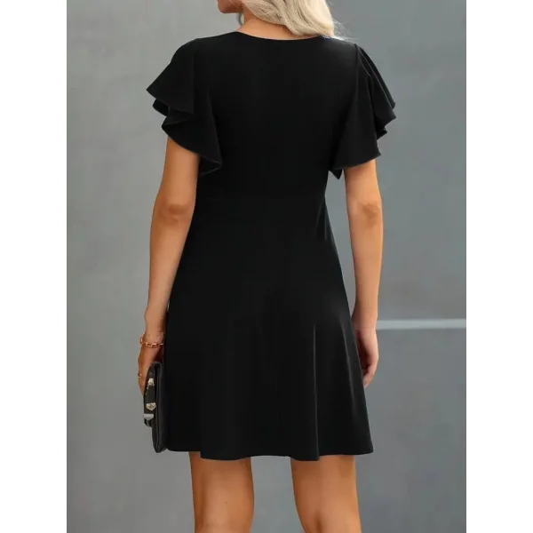 Kadın Kısa Kelebek Kollu Bisiklet Yaka Janjan Krep Elbise