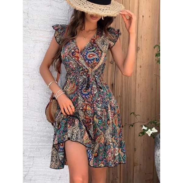 Kadın Kısa Kelebek Kollu Kruvaze Yakalı Süprem Elbise