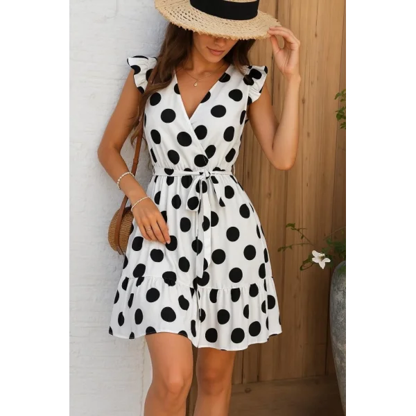 Kadın Kısa Kelebek Kollu Kruvaze Yakalı Süprem Elbise