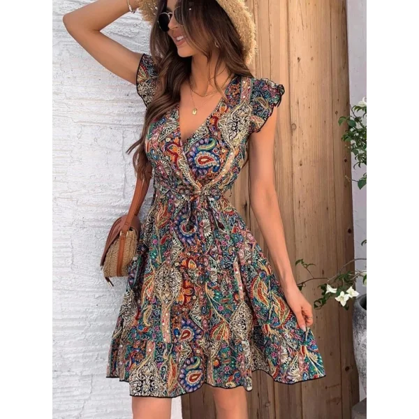 Kadın Kısa Kelebek Kollu Kruvaze Yakalı Süprem Elbise