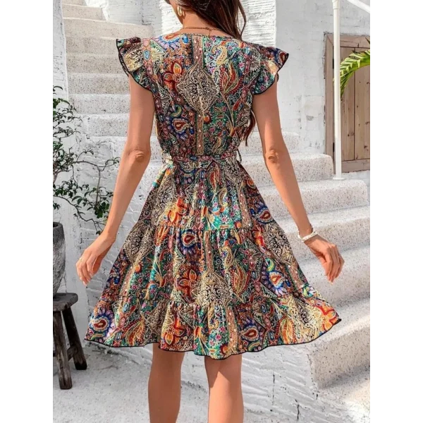 Kadın Kısa Kelebek Kollu Kruvaze Yakalı Süprem Elbise