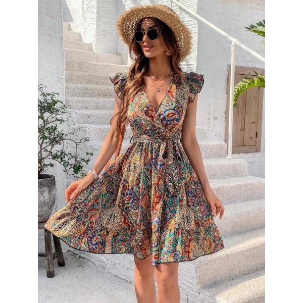 Kadın Kısa Kelebek Kollu Kruvaze Yakalı Süprem Elbise