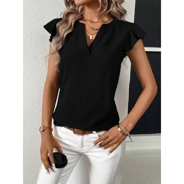 Kadın Kısa Kelebek Kollu V Yakalı Bluz