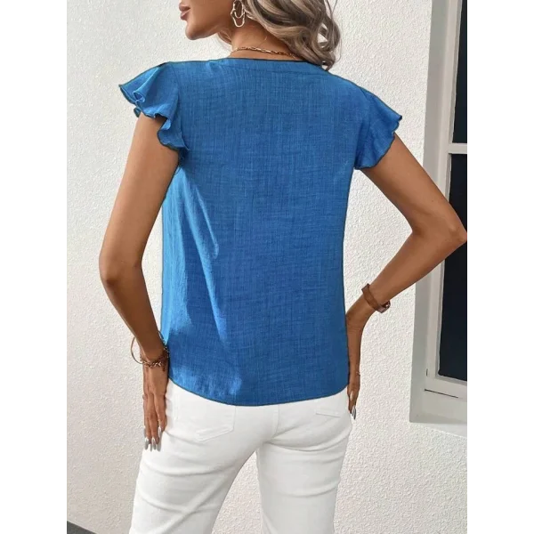 Kadın Kısa Kelebek Kollu V Yakalı Bluz
