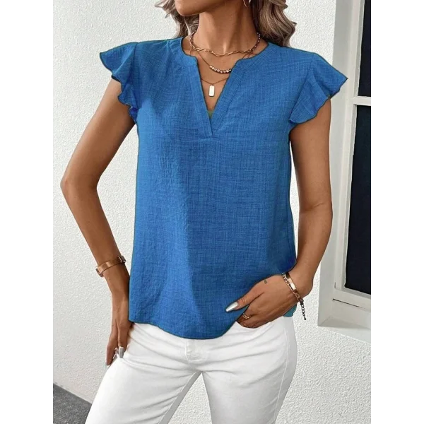 Kadın Kısa Kelebek Kollu V Yakalı Bluz