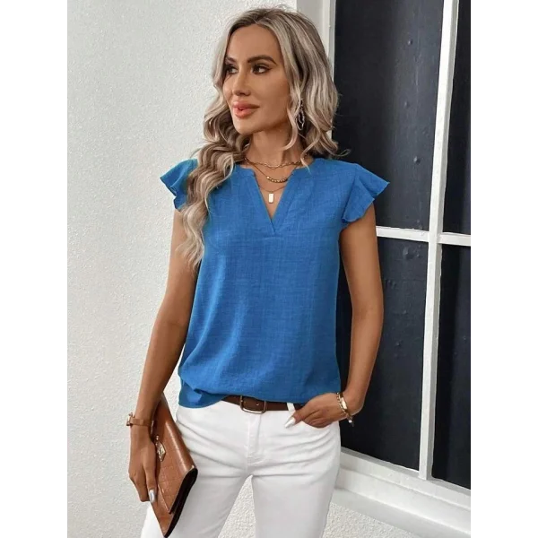 Kadın Kısa Kelebek Kollu V Yakalı Bluz