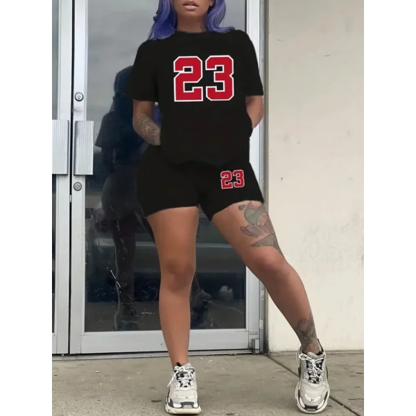 Kadın Kısa Kollu 23 Baskı Detay Viskon Iki Iplik şortlu Bluz Takım