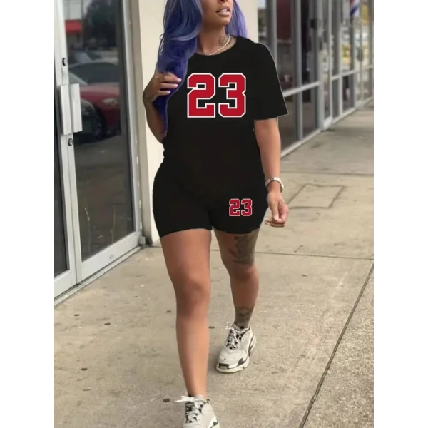 Kadın Kısa Kollu 23 Baskı Detay Viskon Iki Iplik şortlu Bluz Takım